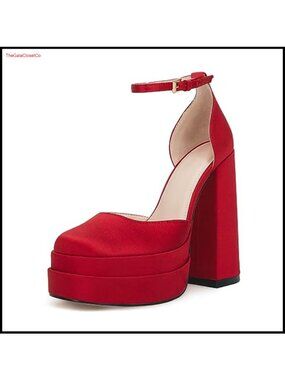 Womens Platform Heels Chunky High Heels Ankle Buckle Strap Pumps Party Wedding